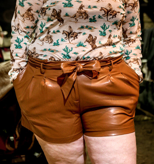 Classy Cowgirl Faux Leather Shorts
