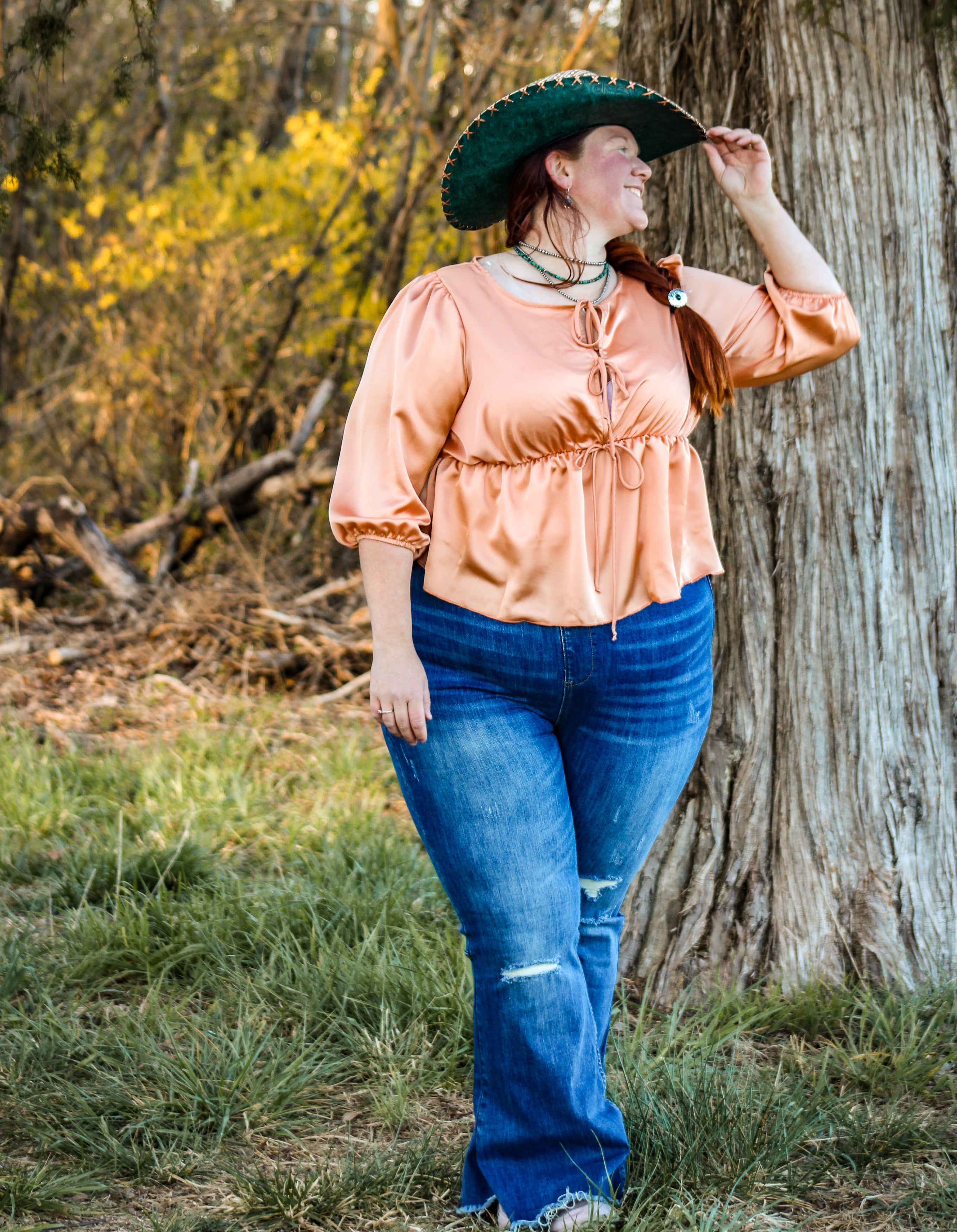 Classy Cowgirl Rose Gold Satin Top